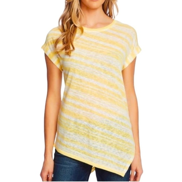 Vince Camuto NWT Women’s S/S Variegated Stripe Asymmetrical Yellow Size-Medium - Picture 1 of 8